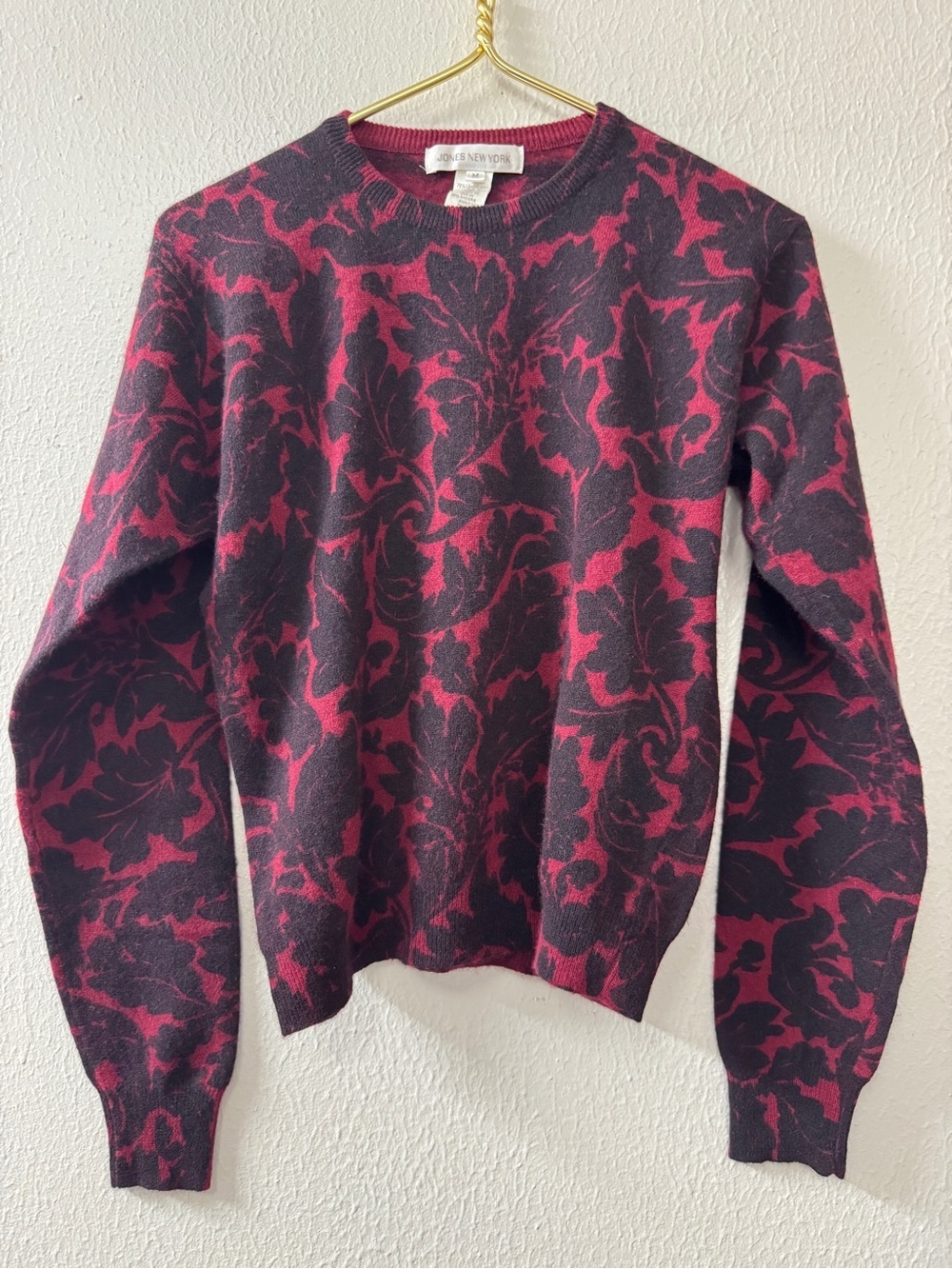 Jones New York Lambs Wool Floral Crewneck Sweater
